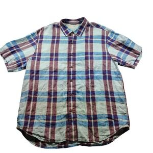 Tommy Bahama Relax Mens XL Short Sleeve 100% Linen Plaid Button Down shirt